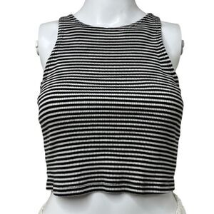 Forever 21 High Neck Striped Tank Top Black and White Size Medium